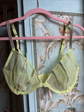 Victoria's Secret Neon Lime Sheer Underwire Bra with Sparkle Straps